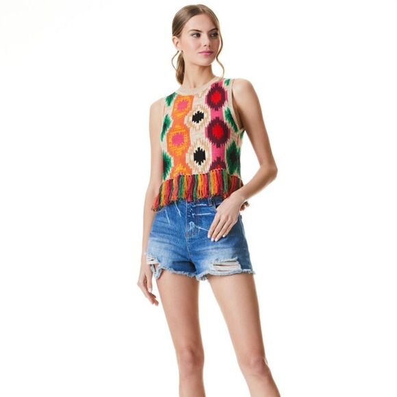 EUC Alice + Olivia Reva + Maibella Fringe Multicolor Shell + Cardigan Set M/L - Picture 13 of 14